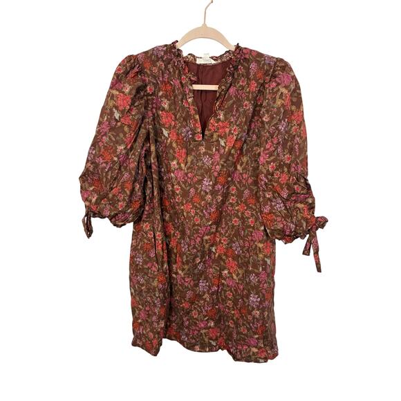 Entro Hopeless Wanderer Dress Brown tie Burgundy Floral Western Boho L cotton - Picture 2 of 6
